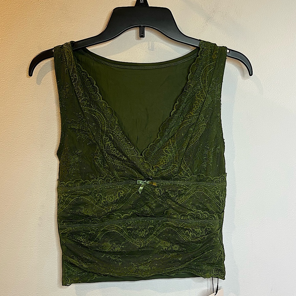 Cider V Neck Dark Green Lace Top